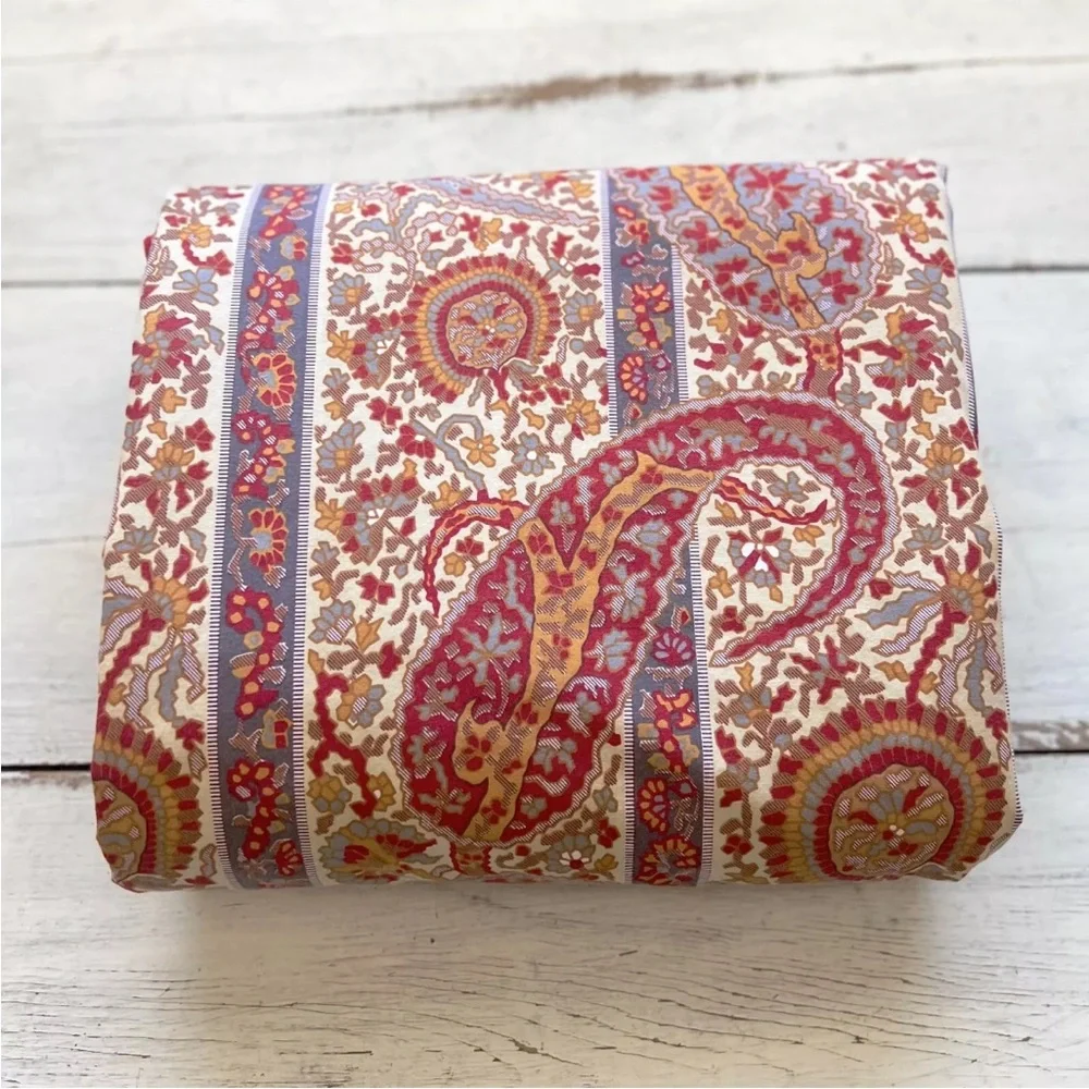 RARE Pottery Barn KING Paisley Duvet Cover Stripe Floral Red Blue Gold PB Ribbon